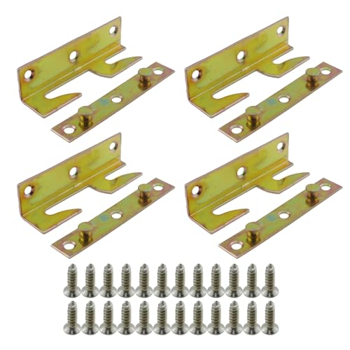 SQXBK 4PCS Non Tongue and Groove Bedrail Accessory Bedrail Bracket Colour Zinc Connecting Bed Hook Suitable for Wooden Bedframe Headboard Footboard and Bunk Bed Ladder
