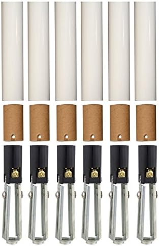 Creative Hobbies Chandelier Lighting Fixture Socket Kit, Adjustable Height Candelabra E-12 Sockets with Cardboard Insulators and 4-Inch Tall White Plastic Candle Cover Sleeves, Set of 6