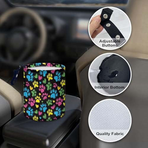 Image of Colorful Dog Paw Car Garbage Can Mini Car Trash Bin Hanging Headrest with Adjustable Buttons Multipurpose Cars Organizer
