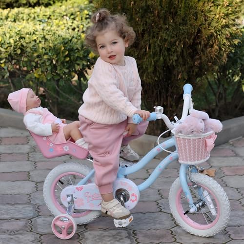 Image of Glerc Petal Girls Bike 12-18 Inch for Ages 2-9, Kids Bike with Training Wheels, Basket & Streamers, Princess Style Kids Bicycle, for Girls