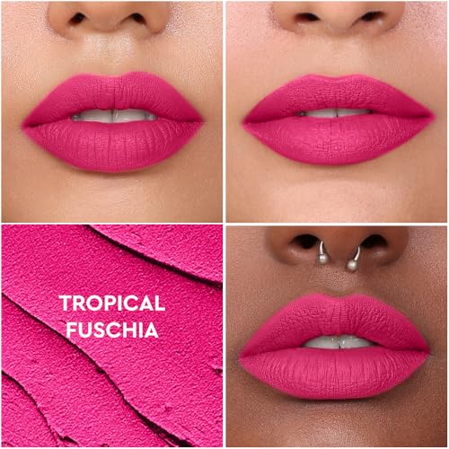 Image of Kiro Airy Matte Liquid Lipstick, Tropical Fuschia (Bright Pink), 5 ml, Transferproof, Liquid Lip Colour, Long Lasting, Vegan, No Parabens, Avocado Oil, Non Toxic Lipstick for Intense Colour