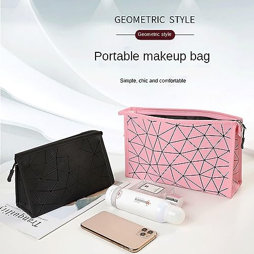 Image of Makeup Bag for Women, Diamond Pattern Makeup Bag with Zipper Large Capacity Travel Toiletry Bag - Pink