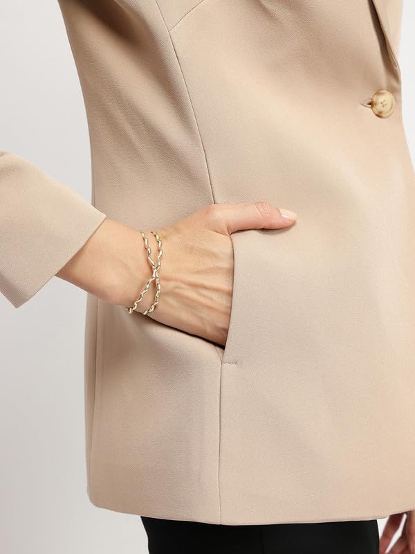 Image of FableStreet Women's Blazer | Tailored Fit Single-Breasted Design with Notch Lapel & Welt Pockets | Smooth Woven Texture for Work & Business Casual Wear