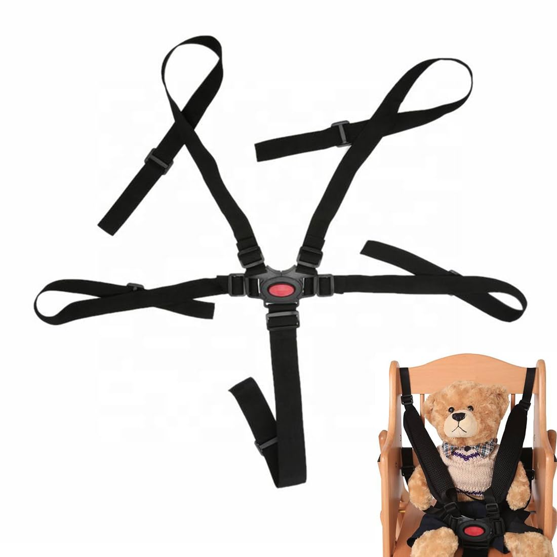 Cinture Universali per Seggiolone Cinghie per Seggiolone a 5 Punti, Regolabile Cintura di Sicurezza per Bambini per Seggiolino Cinghie Passeggini per Bambini, Nero