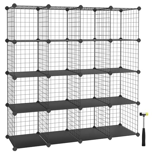 SONGMICS Armario Modular de Alambre metálico con 16 Cubos, Montaje en Bricolaje, Aramario de Almacenamiento, Estantería modulable, Estantería de Malla de Alambre, Negro LPI44H