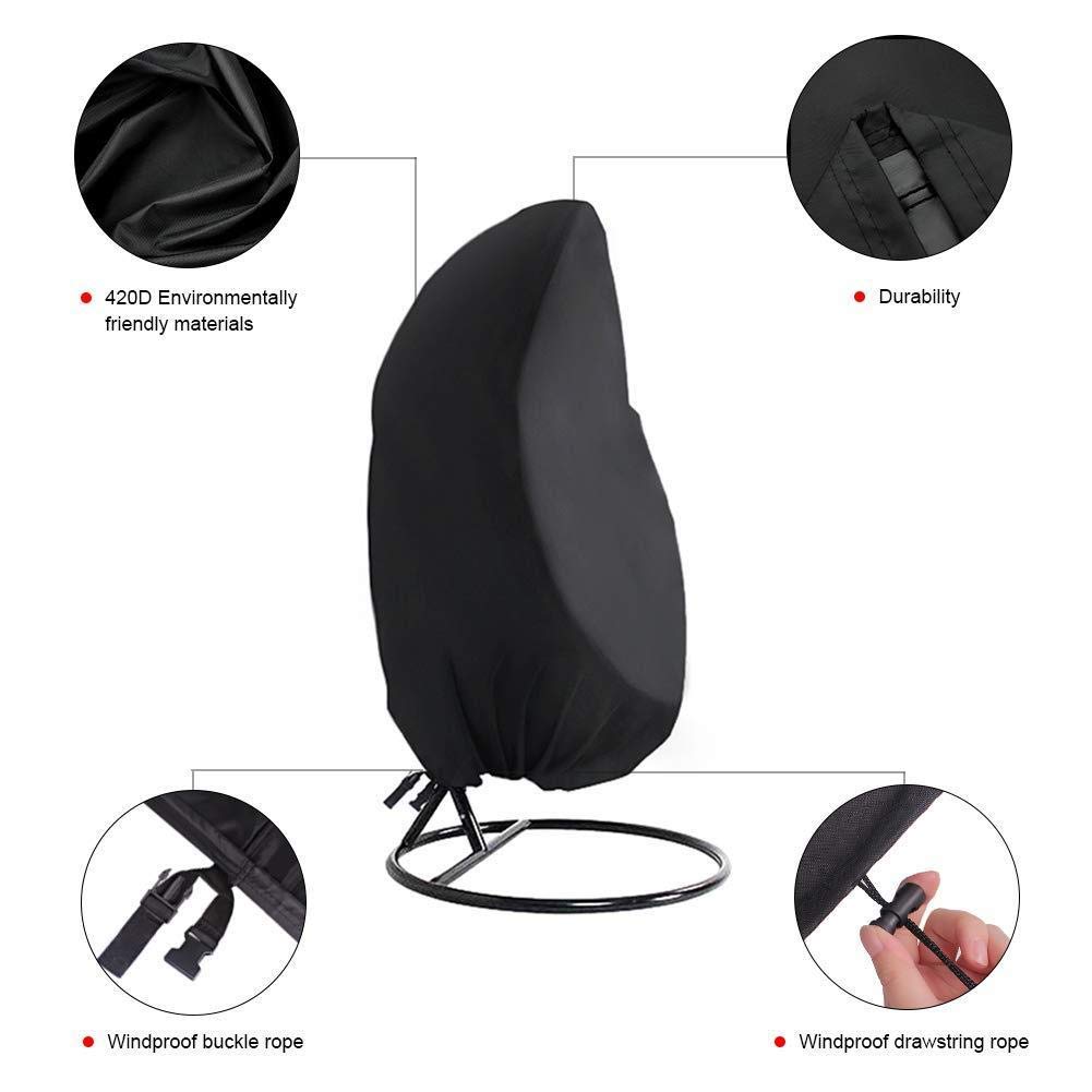 Housse de Protection pour Fauteuil Suspendu Oeufs Chaise Jardin, 210D Oxford Couverture en Imperméable Protection UV Coupe-Vent et Étanche à la Pluie,115 * 190CM, Noir (1pcs)