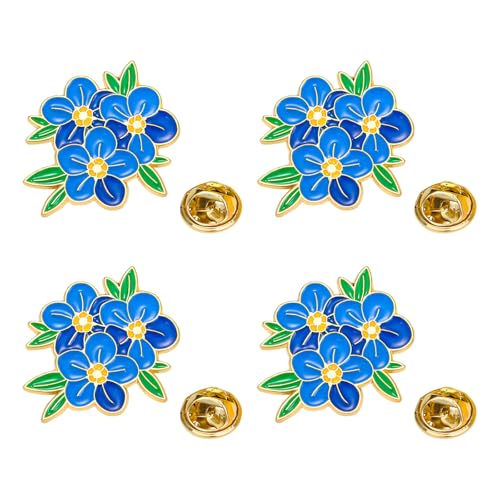 4 Pcs Forget Me Not Pin Badge Dementia Awareness Alzheimers Pin Badge Forget Me Not Decoration Flower for Weddings Parties Daily Wear