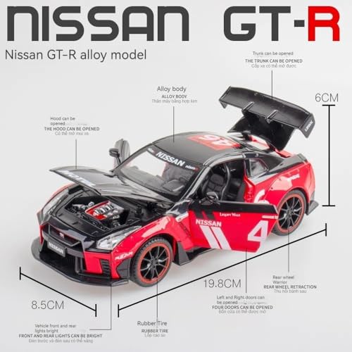 Image of 1:24 Nissan GTR R50 Diecast Model Car | Alloy Metal Pull Back Toy Vehicle with Sound, Light & Openable Doors | Racing Car Toy for Kids & Collectors (Blue)