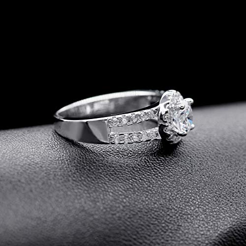 Uloveido Women's 925 Sterling Silver Cubic Zirconia 2 Row Split Shank Ring Wedding Promise Jewelry SJ5104