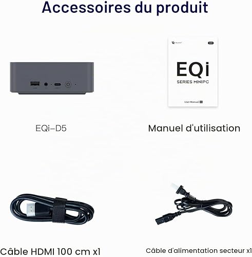 Beelink Mini PC EQi, Intel Core 3 Processor 304 (5C/5T, jusqu'à 4.3Ghz), Mini Ordinateur 16GB LPDDR5 512GB UFS 3.1 Flash Storage+M.2 PCIe4.0 SSD, WiFi6/BT5.2 - 9