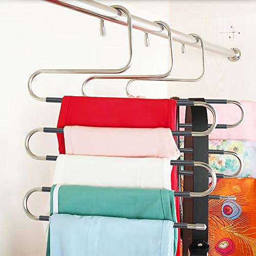 Huaqi S Shape Clothes Trousers Hangers Non Slip Closet Storage Organizer Multi Space Saving Hanger For Pants Jeans Belt Tie Scarf Legging (3-Pieces) #TOP2
