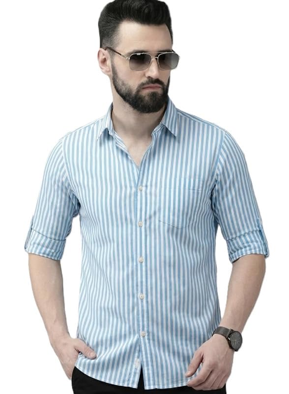 Image of U TURN Men's Casual Solid Stylish Formal Striped Shirt for Men