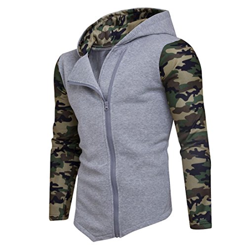 FAMILIZO Camuflaje Sudaderas con Capucha Hombre Chaqueta Chaqueta de Sudaderas con Capucha Manga de Hombres Outwear Tops (S, Gris)