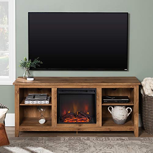 Walker Edison Wren Classic 4 Cubby Fireplace Tv Stand For Tvs Up To 65 Inches, 58 Inch, Barnwood #TOP1