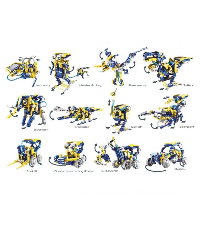 DEQUBE - Robot Solar hidráulico 12en1 - Se transforma en 12 animales diferentes - Multitud de movimientos funcionales - Incluye panel solar, caja de cambios y transmisión hidráulica (Deqube 925D00153)