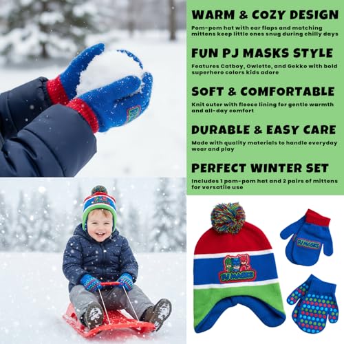Image of PJ Masks Winter Hat and 2 Pair of Gloves or Mittens Set (Age 2-7)