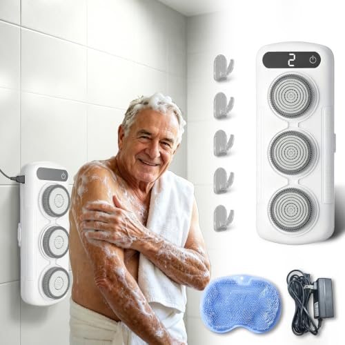 Image of Electric Back Scrubber for Shower Wall, Shower Back Scrubber Wall Mounted | No Battery Needed Waterproof Exfoliating Scrubber with 1Massage Foot Mat & 10Cable Clip，Powerful Performance