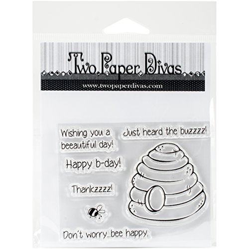 Two Paper Divas Rubber Clear Stamps 6-Inch x 4.5-Inch, Bee Happy