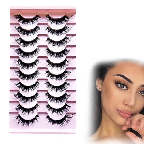 Ciglia Finte volume 3D Occhio Di Gatto Ciglia Fluffy Russian Strip Lashes Cat Eye Fake Lashes Fatte A Mano False Eyelashes Mezze Ciglia Finte Naturali 10 Paia Cat Eye Lashes 3D Cancella (10 Paia)