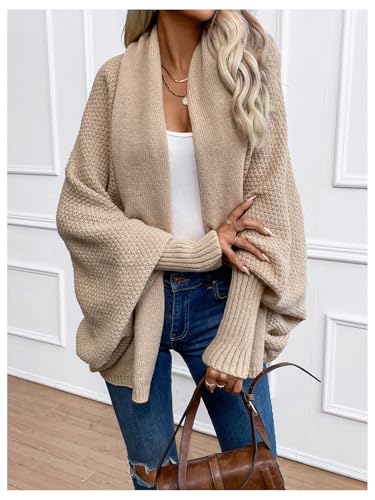 Image of BEAUDRM Women Long Cardigan Open Front Long Sleeve Knitwear Neck Shawl