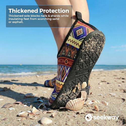 Image of SEEKWAY Water Shoes Women Men Adult Quick-Dry Aqua Socks Barefoot Non Slip for Beach Swim River Pool Lake surf Black SK002(U)