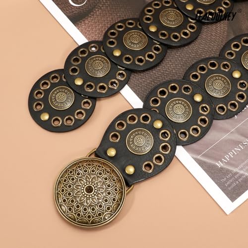 Hollow Disc Belt Western Leather Belt Boho Concho Belt Vintage Waist Belt for Women3