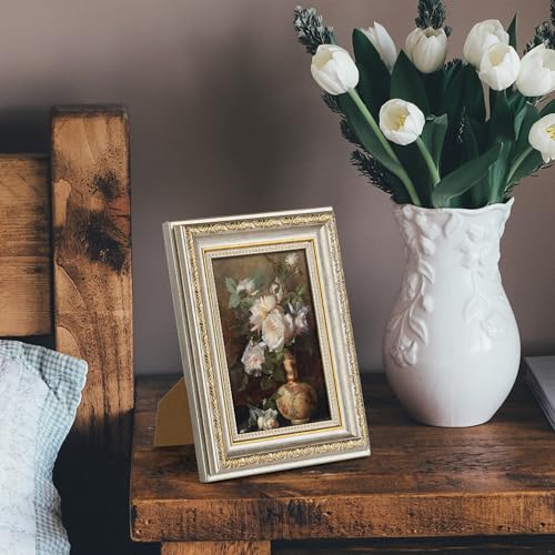 Image of upsimples Vintage 5x7 Picture Frame, Antique White and Gold Frames, 2 Pack