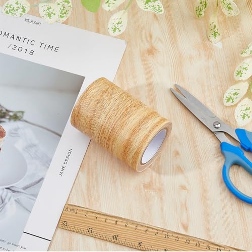 Image of 5 Yards Wood Grain Repair Tapes Wood Colored Stickers Self Adhesive Wood Grain Repair Patch Durable Multi-Use Adhesive Patch Gold Upholstery Wood Duct Tape for Doors Floor Furniture