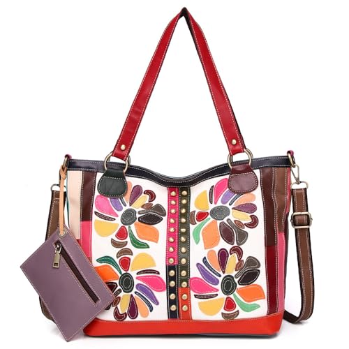 Eysee Bolso de mano de piel auténtica, bolso de hombro para mujer, bolso con asa superior, multicolor, multicolor, 32 cm(L) * 31 cm(H) * 14 cm(W)