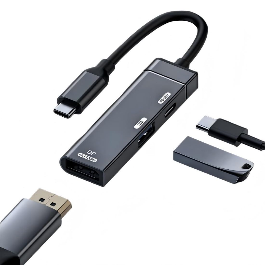 chenyang USB C Hub,3 in 1 USB C to Displayport 4K@120hz/USB 3.0 10Gbps/USB C PD 60W Charging Multi-Port Adapter