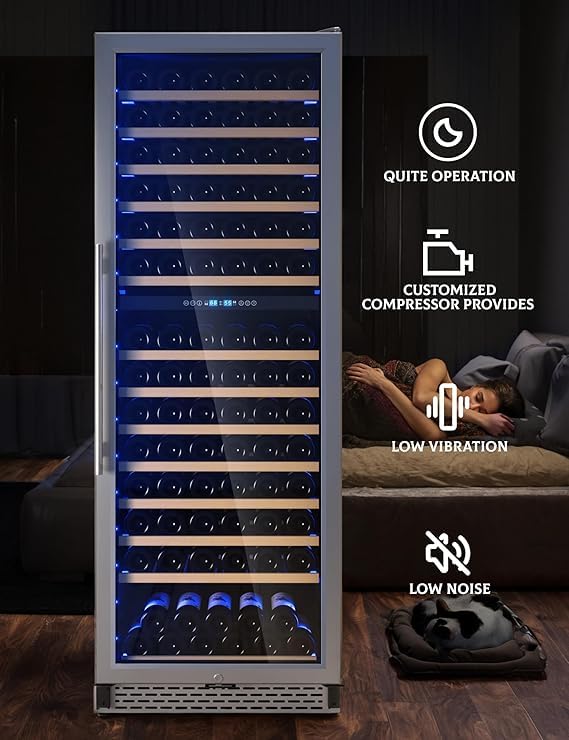 EcoExplorer Built-In 154-Bottle Wine Cooler Fridge With Single Zone Dual Temperature & UV-Protected Glass Door | Freestanding/Counter Installation for Kitchen, Home Bar | Professional Wine Collector R