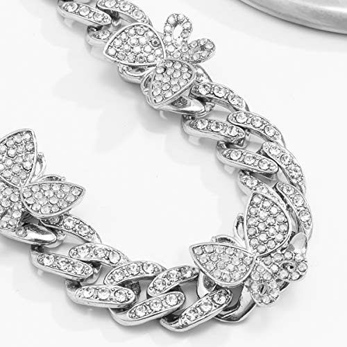 Ingemark Shiny Rhinestone Butterfly Anklet Hip Hop Cuban Link Ankle Chain Bracelet For Women Teen Girls Cute Fashion Music Party Rave Anklet Jewelry (#3 Silver) #TOP4