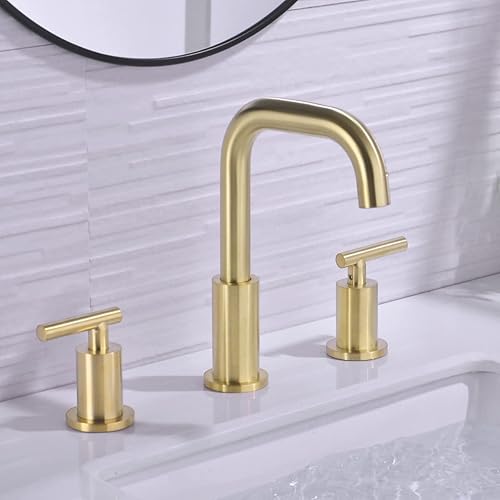 Miniatura 3 de Juego de grifo de baño dorado cepillado y 4 piezas de accesorios de hardware, 2 manijas de 8 pulgadas de latón extendido con montaje de drenaje y