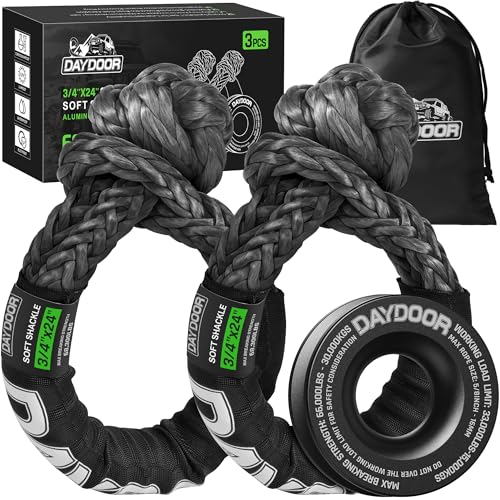 Image of DAYDOOR 68,300 LBS Soft Shackle Recovery Kit, 3 /4 inch x 24 inch (2-Pack) with 7075 Aluminum Snatch Ring, Winch Accessory for Ford F250 /F350, Ram 2500 /3500, Heavy Tractor & Full-Size Trucks(Gray)