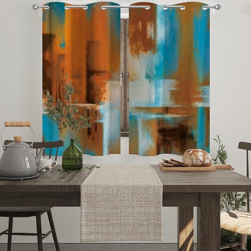 Image of Asuexpect Rust Curtains 2 Panels Abstract Kitchen Curtain Room Darkening Grommet Window Drapes Modern Decorative Window Treatments for Bedroom Living Room, 26x36 Inches