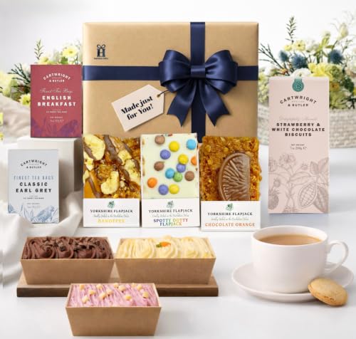 Hatties Gifts Tea Hamper Gift Set Yorkshire Hamper with Tea Selection Flapjacks Biscuits Cakes and Desserts Tea & Sweet Treats Snack Gift Box