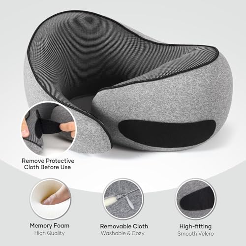 Image of Umerci Travel Pillow for Flights & Car - Memory Foam Travel Neck Pillow for Travel, Neck Pillow for Travelling, Neck Rest Cushion for Sleeping, | Comfortable Head Support Pillow with Eye Mask (Grey)