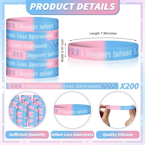 Kenning 200 Pcs Miscarriage Gifts Loss Awareness Pink and Blue Silicone Bracelets Pregnancy Loss Awareness Bracelets Support for Memorials Remembrance Fundraising Keepsake Gift Giving Women and Men2