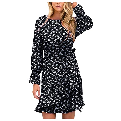 Robe fleurie à manches longues longue bohème chic col rond et robe de plage plissée