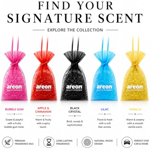 Image of AREON Pearls Vanilla Hanging Air Freshener, Quality Perfume Pack of 3 | Long Lasting Fragrance - Premium Quality Perfume - Eliminates Unpleasant Odors - Ideal for Car - Home - Office - Wardrobe