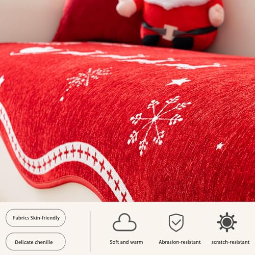 Housse de canapé chenille de Noël pour canapé sectionnel avec taie - 8