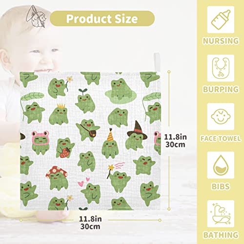 Image of Cute Toads Frogs Baby Muslin Washcloths Soft Face Towel for Newborns, 11.8 X 11.8 Inch, 3 Pack