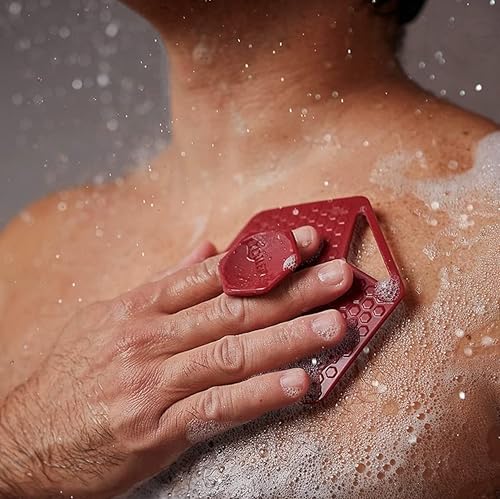 Image of Episkey Body Scrubber - Exfoliates & Deep Cleans - Silicone Shower & Bathroom Accessory with Bespoke Bristles and Ergonomic Handles (Burgundy)