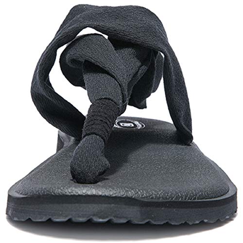 Ranberone Women's Yoga Mat Flip Flops Casual Flat Summer Beach Sandals Size 5.5 Black #TOP2