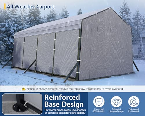 Image of Jocisland 12x20x10.5 FT Heavy Duty Metal Carport, All-Weather Car Canopy with Waterproof Removable Sidewalls, Reinforced Base & Galvanized Steel Roof, Car Shelter for Cars, Boats, Trucks