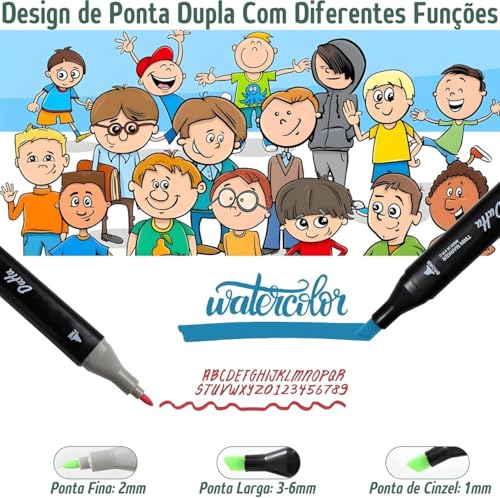 Genérico Caneta Marcador 120 Cores Ponta Dupla Estudante Artista Profissional Conjunto Aquarela Tint