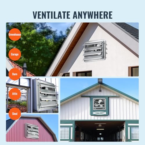 Image of VEVOR 16 Inch Shutter Exhaust Fan Wall Mounted Automatic Louvers Silver, Sturdy Steel Housing, 2438 CFM Low Noise, AC Motor, Ventilation and Cooling for Attic, Garage, Barn, Greenhouse, Workshop