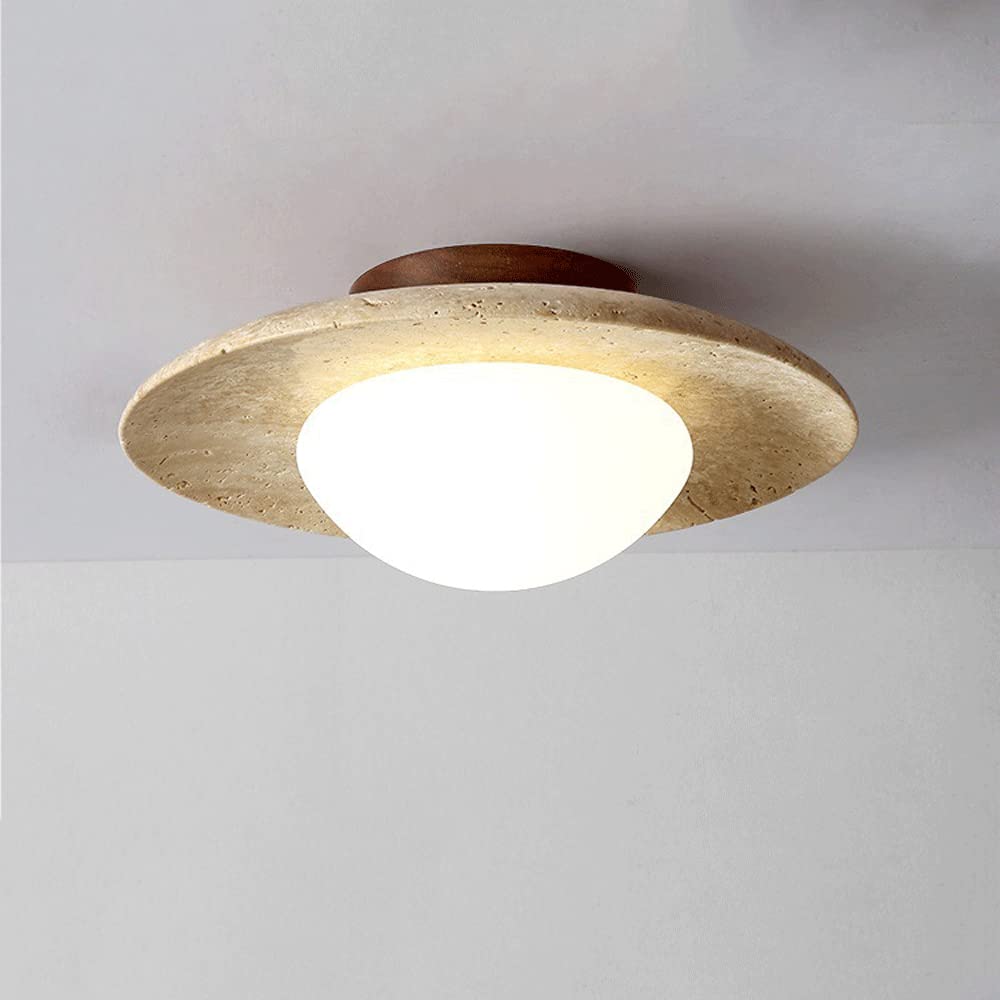G9 Semi Flush Mount Ceiling Light Fixture Rustic Marble Chandelier Retro Lamp Wood Color and Black Walnut Base, for Farmhouse Kitchen Entryway Hallway Bedroom Dining Room Foyer