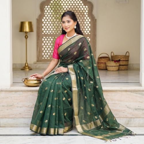 DRIDH TEXTILES green maheshwari cotton silk saree – image 6
