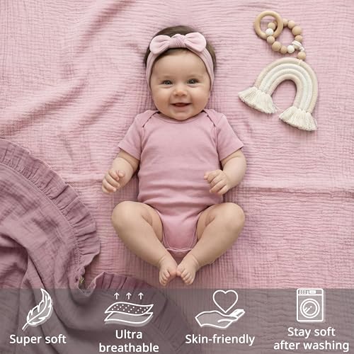 Image of Pro Goleem Muslin Pack n Play Sheets for Girls, Soft Breathable Cotton Fitted Mini Crib Sheets, Baby Sheets for Playard Mattress, 2 Pack (Pink&Purple)